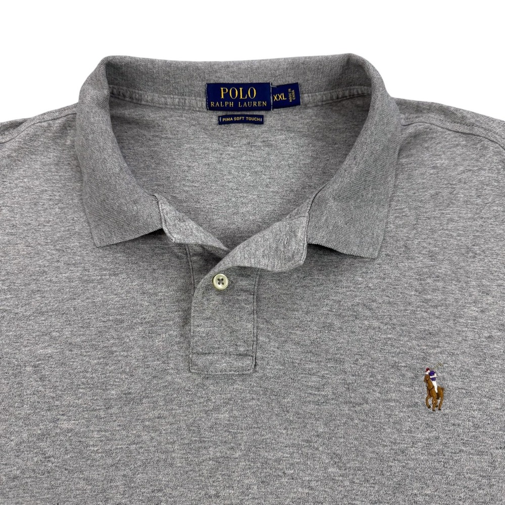 Polo Ralph Lauren Polo Shirt Mens 2XL Gray Pima Soft Touch Golf Full Color Pony